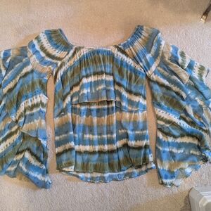 Blue and Green Tie-Dye Off Shoulder Women's Top